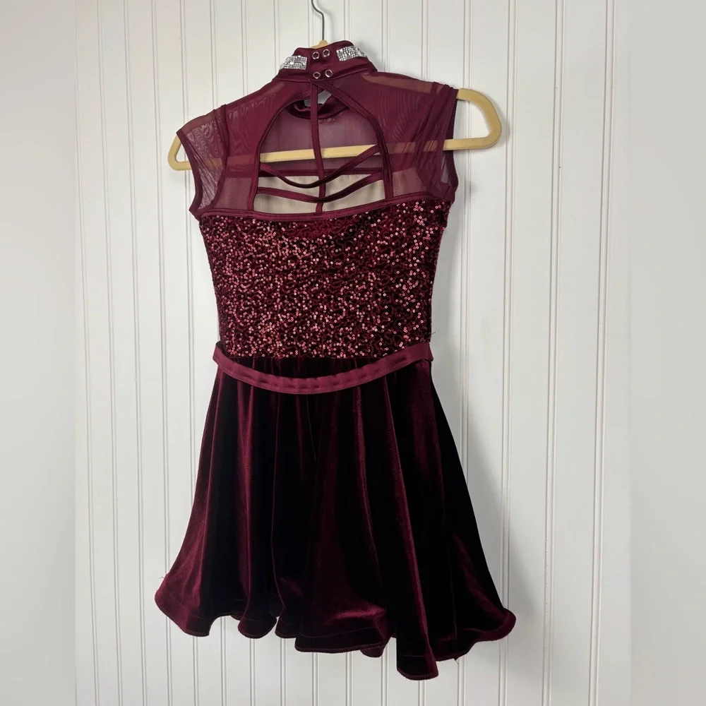 Weissman Velvet Dance Jazz Irish Dress Burgundy Silver Sequin Rhinestone Girls L